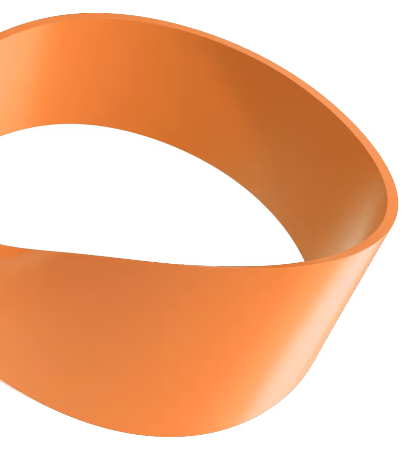 Orange twisted ribbon-like shape forming a loop on a black background.